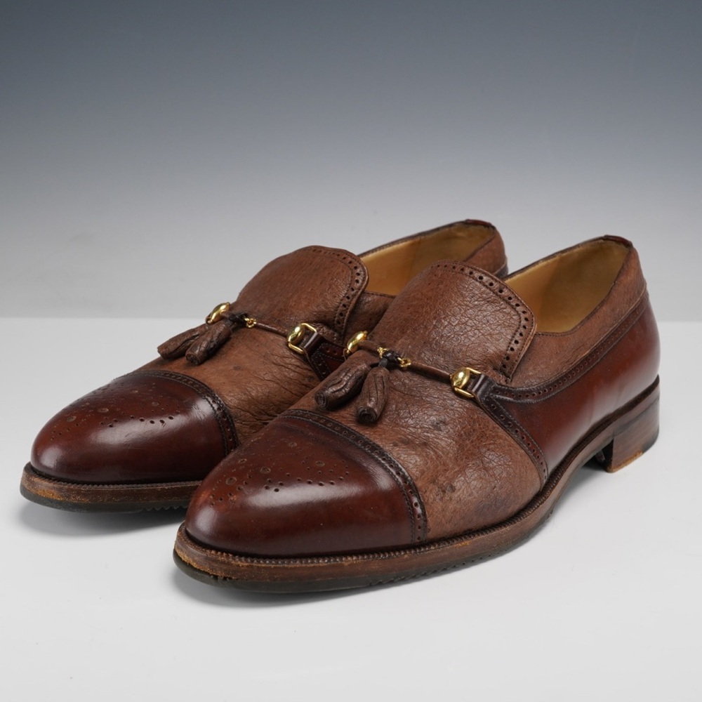 Moreschi Peccary Chestnut/Brown Men’s Leather Tassel Cap‎ Toe Loafers Size:8.5